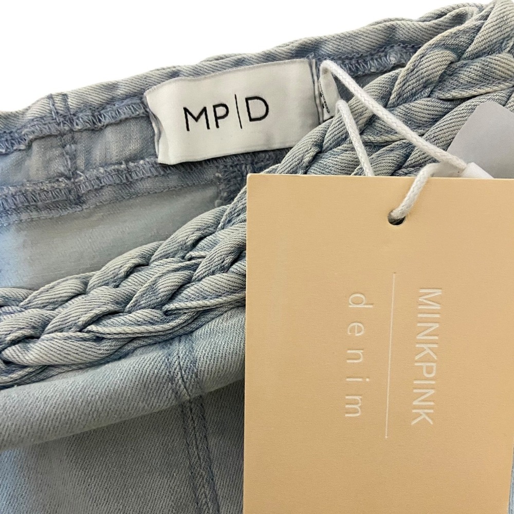 Minkpink‎ NEW Double Dutch Light Wash Denim Mini Skirt Braided Waist Blue Size M - Picture 4 of 9